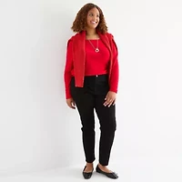 St. John's Bay Womens Plus Easy-on + Easy-off Crew Neck Long Sleeve Adaptive T-Shirt