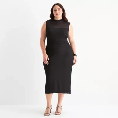 Premier Amour Womens Sleeveless Midi Plus Sheath Dress