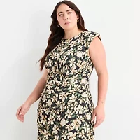 Premier Amour Womens Sleeveless Floral High-Low Plus Fit + Flare Dress