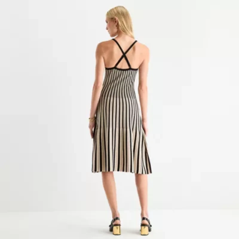 Worthington Womens Sleeveless Striped Sweater Dress