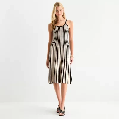 Worthington Womens Sleeveless Striped Sweater Dress