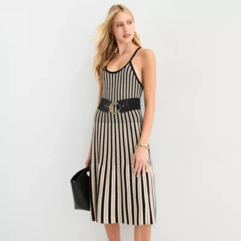 Worthington Womens Sleeveless Striped Sweater Dress