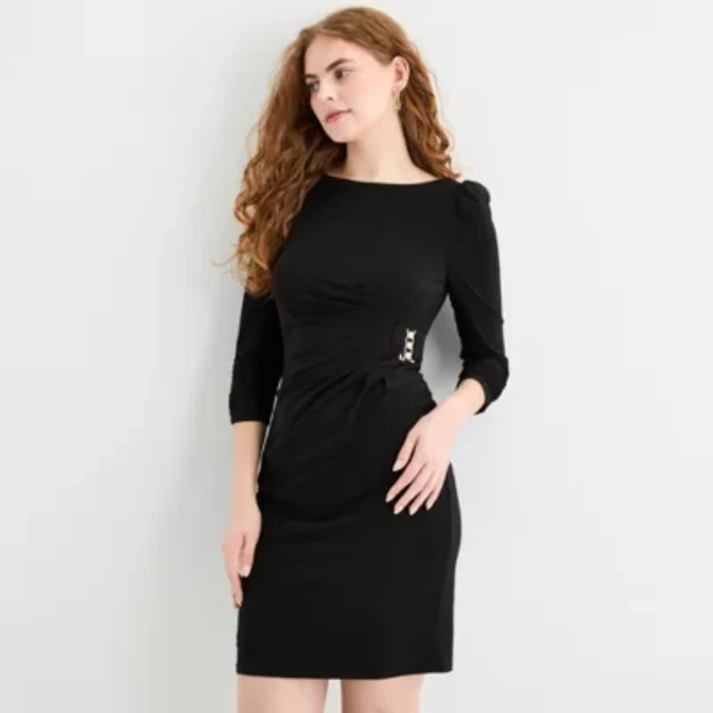Jessica Howard Womens Embellished 3/4 Sleeve Sheath Dress