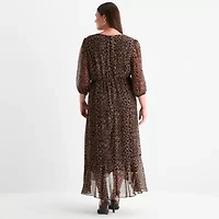 Melonie T Womens 3/4 Sleeve Animal Plus Maxi Dress