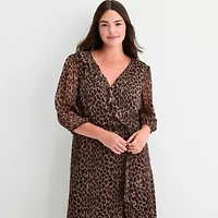 Melonie T Womens 3/4 Sleeve Animal Plus Maxi Dress