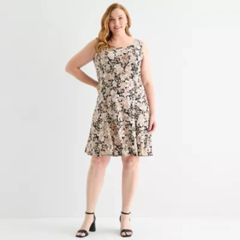 Perceptions Womens Floral Jacket Dress Plus