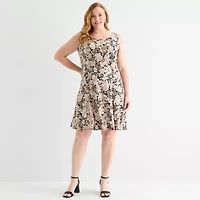 Perceptions Womens Floral Jacket Dress Plus