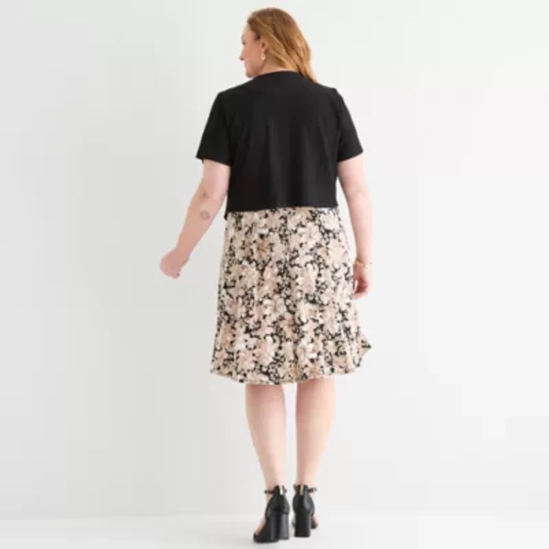Perceptions Womens Floral Jacket Dress Plus