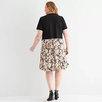 Perceptions Womens Floral Jacket Dress Plus