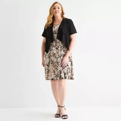 Perceptions Womens Floral Jacket Dress Plus