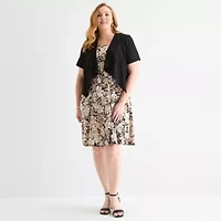 Perceptions Womens Floral Jacket Dress Plus
