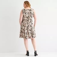 Perceptions Womens Floral Jacket Dress Plus