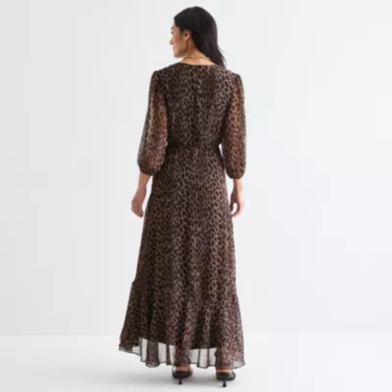 Melonie T Womens 3/4 Sleeve Animal Maxi Dress