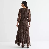 Melonie T Womens 3/4 Sleeve Animal Maxi Dress