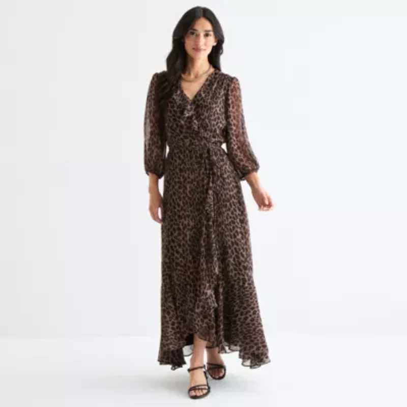 Melonie T Womens 3/4 Sleeve Animal Maxi Dress