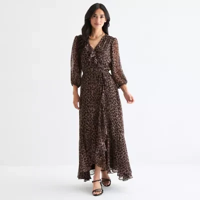 Melonie T Womens 3/4 Sleeve Animal Maxi Dress