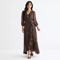 Melonie T Womens 3/4 Sleeve Animal Maxi Dress