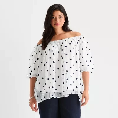 Worthington Womens Plus Long Sleeve Blouse