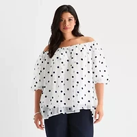 Worthington Womens Plus Long Sleeve Blouse