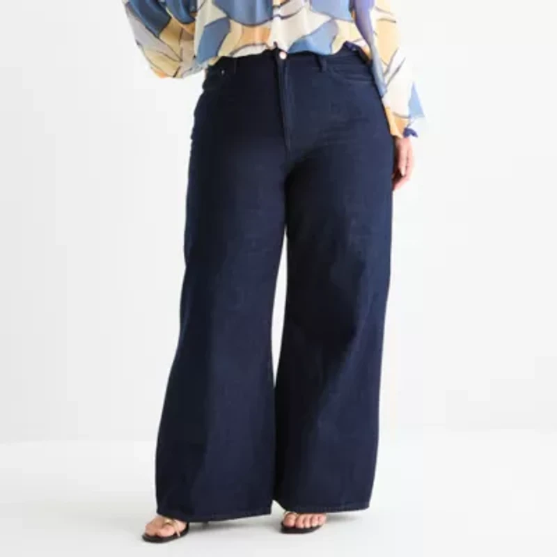 Worthington Plus Womens High Rise Wide Leg Jean