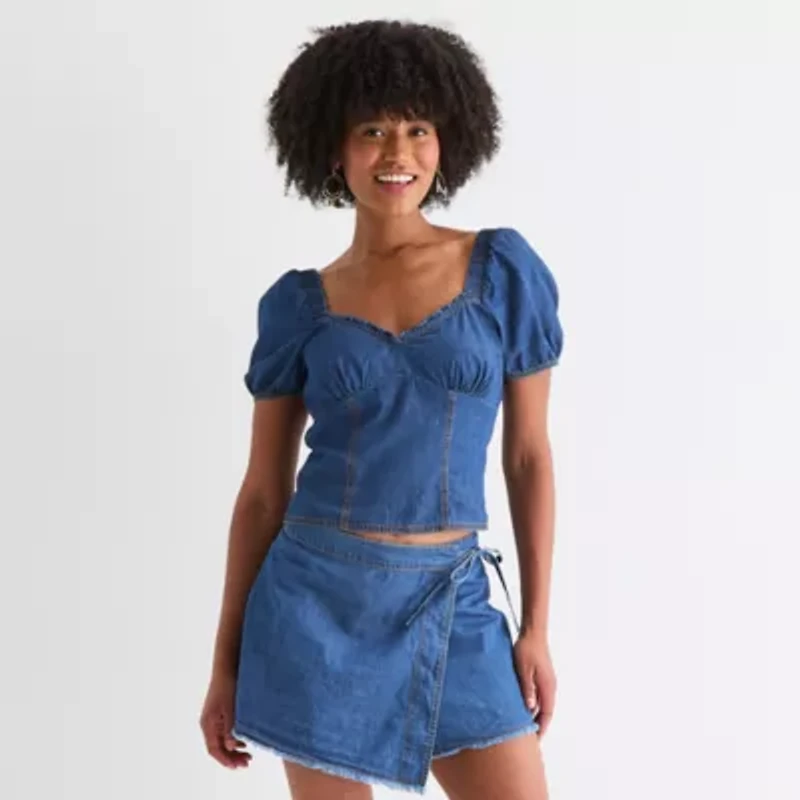 by&by Womens Sweetheart Neck Short Sleeve Juniors Blouse
