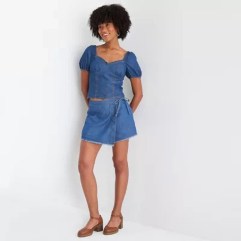 by&by Womens Mid Rise Juniors Wrap Skirt
