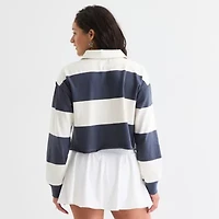 Arizona Womens Juniors Long Sleeve Regular Fit Striped Rugby Shirt