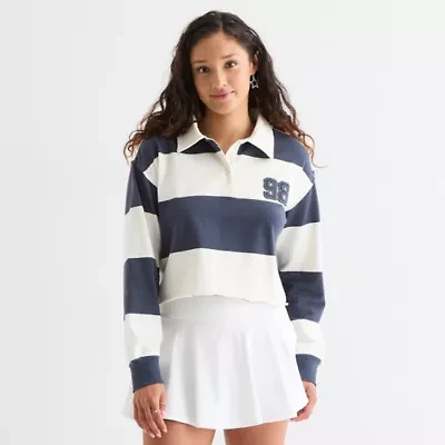 Arizona Womens Long Sleeve Regular Fit Striped Juniors Rugby Shirt