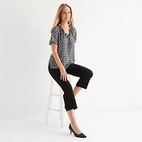 Liz Claiborne Womens Split Tie Neck Short Sleeve Blouse