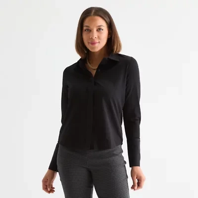 Liz Claiborne Womens Long Sleeve Cuffed Regular Fit Button-Down Shirt