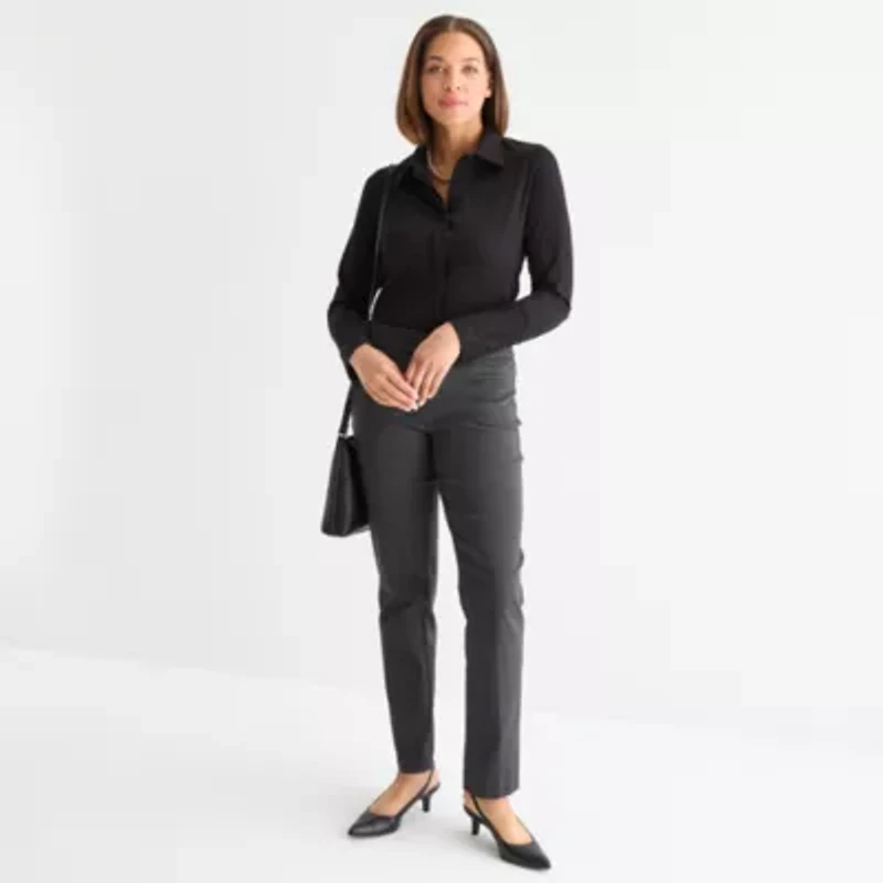 Liz Claiborne Womens Long Sleeve Cuffed Regular Fit Button-Down Shirt
