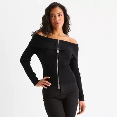 Bold Elements Womens Long Sleeve Open Front Zipper Cardigan