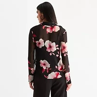 Bold Elements Womens Split Tie Neck Long Sleeve Fitted Regular Fit Button-Down Shirt