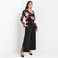 Bold Elements Womens Split Tie Neck Long Sleeve Fitted Regular Fit Button-Down Shirt