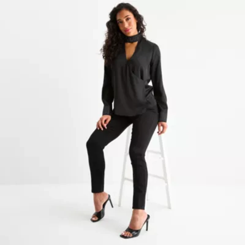 Bold Elements Womens Mock Neck Long Sleeve Wrap Shirt