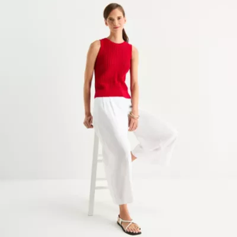Worthington Womens Crew Neck Sleeveless Pullover Sweater
