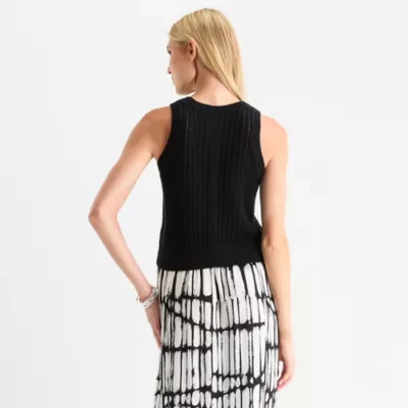 Worthington Womens Crew Neck Sleeveless Pullover Sweater