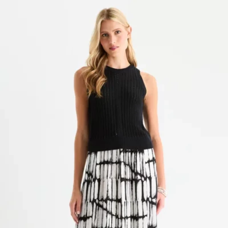 Worthington Womens Crew Neck Sleeveless Pullover Sweater