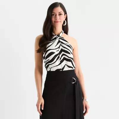 Worthington Womens Sleeveless Mock Neck Top
