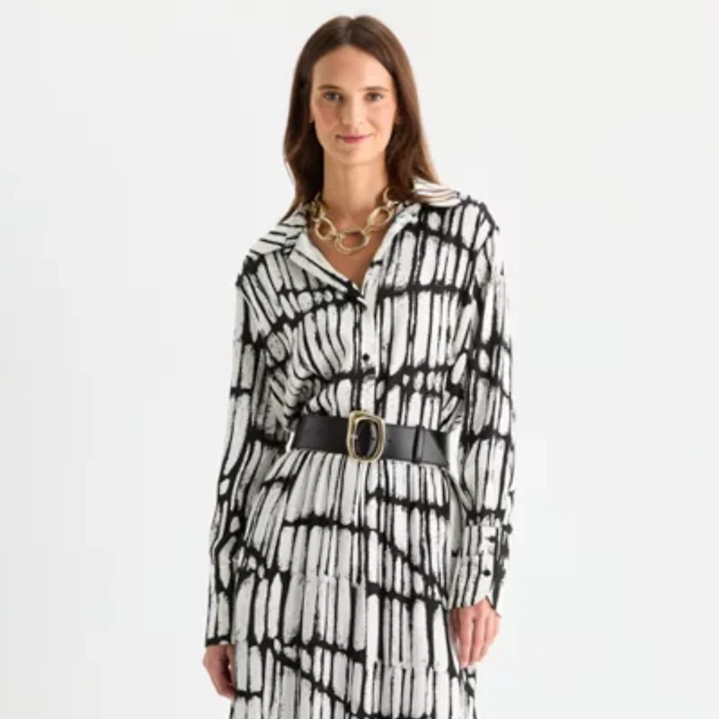 Worthington Womens Long Sleeve Satin Blouse