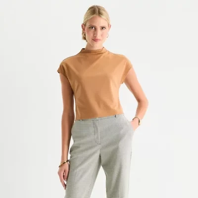 Worthington Womens Short Sleeve Mock Neck Top