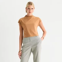 Worthington Womens Short Sleeve Mock Neck Top