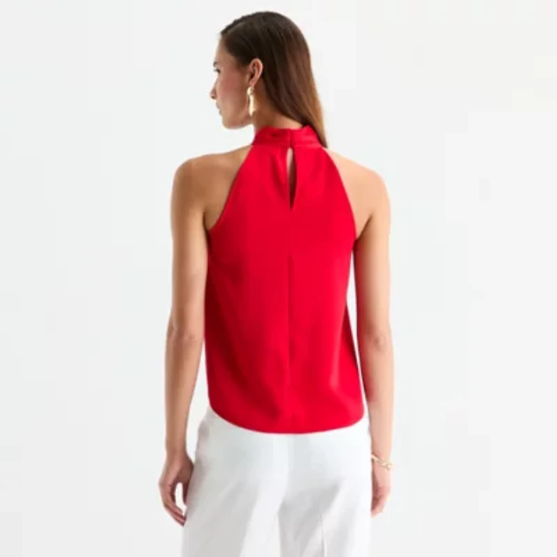 Worthington Womens Sleeveless Mock Neck Top