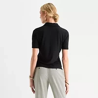 Worthington Womens Fitted Short Sleeve Regular Fit Button-Down Shirt