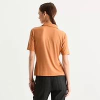 Worthington Womens Short Sleeve Fitted Regular Fit Button-Down Shirt