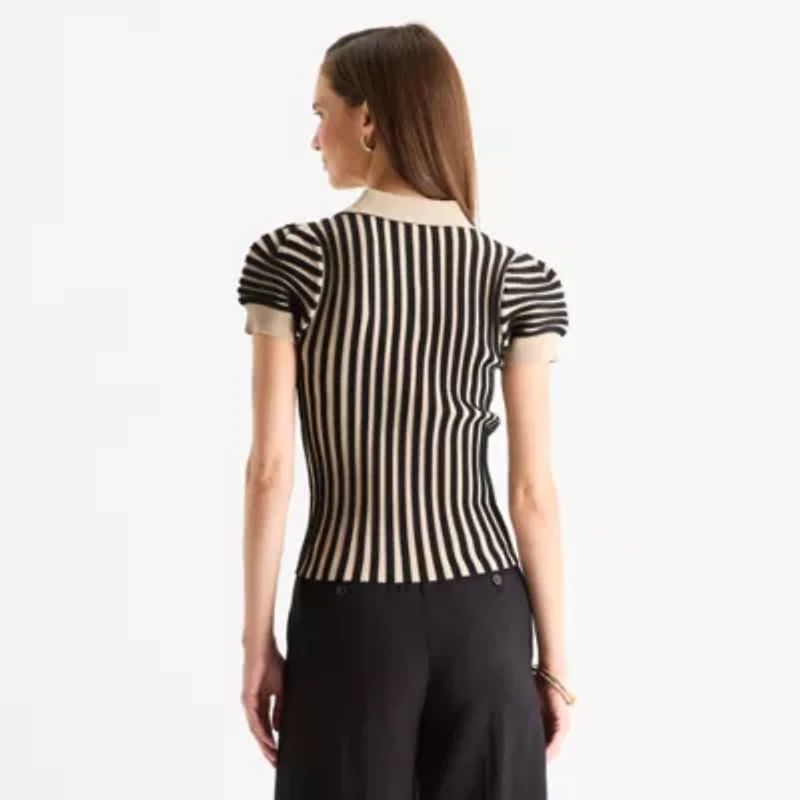 Worthington Womens Short Sleeve Striped Pullover Sweater