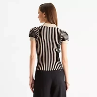 Worthington Womens Short Sleeve Striped Pullover Sweater