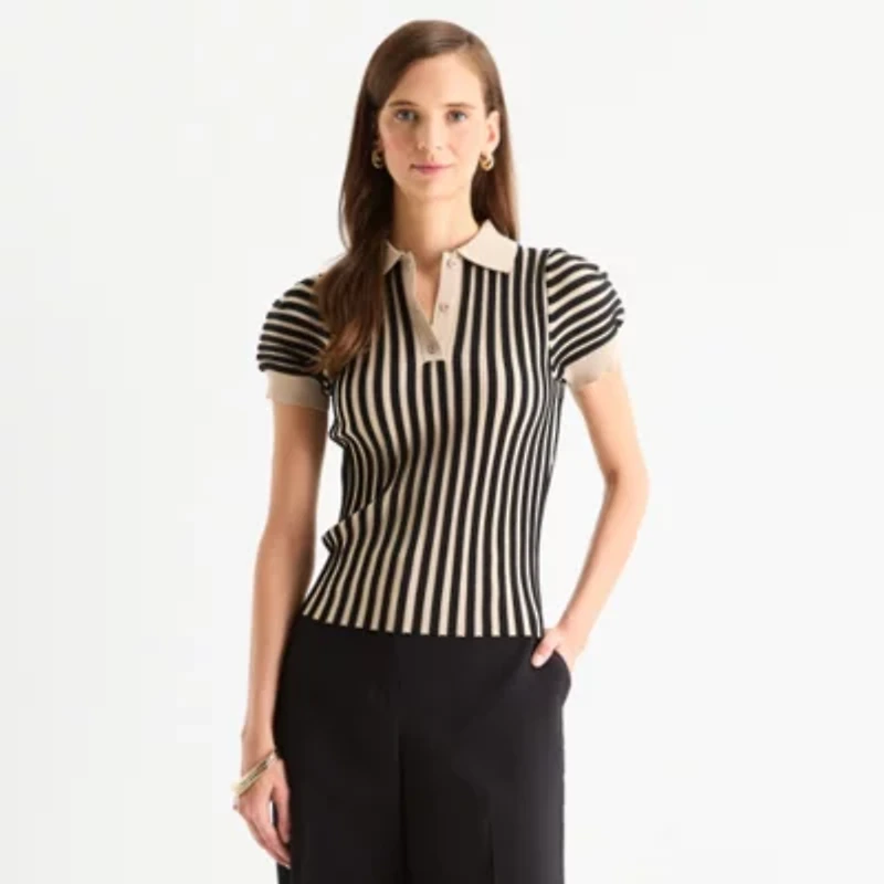 Worthington Womens Short Sleeve Striped Pullover Sweater