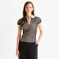 Worthington Womens Short Sleeve Striped Pullover Sweater