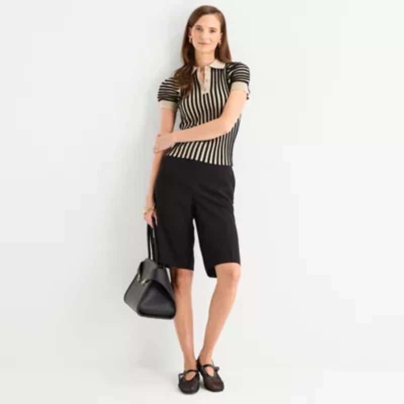 Worthington Womens Short Sleeve Striped Pullover Sweater